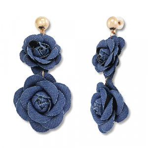 Orecchini alla moda a fiore denim-look blu denim-oro