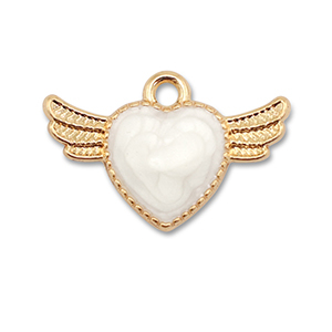 Ciondoli di metallo smalto cuore con ala oro-bianco