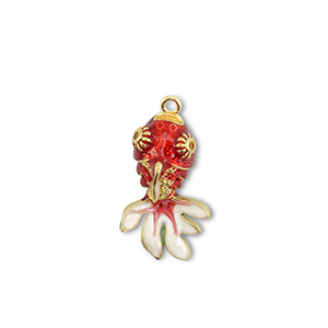 Ciondoli in ottone Eco-brass&reg; pesce oro-rosso-bianco