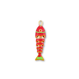 Metallo TQ in ottone ciondolo pesce oro-rosso-arancione-verde chiaro