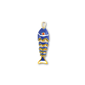 Metallo TQ in ottone ciondolo pesce oro-blu-giallo-bianco