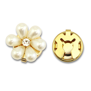 Copri bottoni in ottone Eco-brass&reg; perle fiore oro-bianco-cristallo