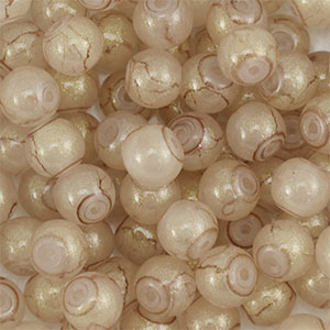 Perline di vetro con glitterato 6mm beige-oro