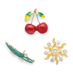 Pins ciliegie / cocodrillo / sole oro-verde-rosso-giallo