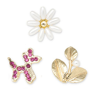 Pins cane a palloncino / fiore / foglia oro-rosa scuro-bianco