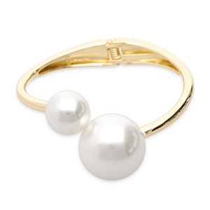 Bracciali metallici con imitazione di perle oro-bianco