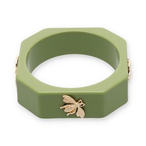 Bracciali bangle in resina con ape verde oliva-oro