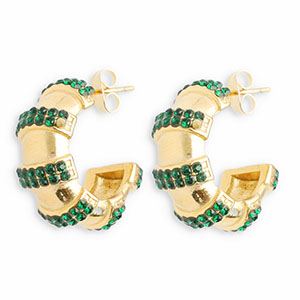 Orecchini in acciaio inossidabil con strass oro-verde scuro