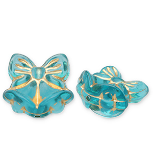 Perline in acrilico fiocco con campanelle di Natale blu ottanio-oro
