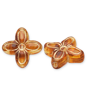 Perline in acrilico fiore marrone cognac-oro