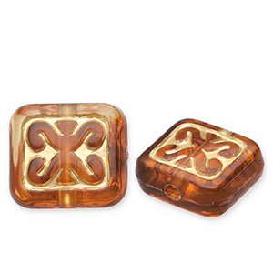 Perline in acrilico rettangolo marrone cognac-oro