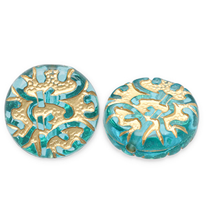 Perline in acrilico disco blu ottanio-oro