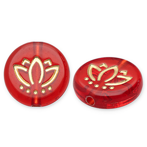 Perline in acrilico disco con lotus rosso-oro