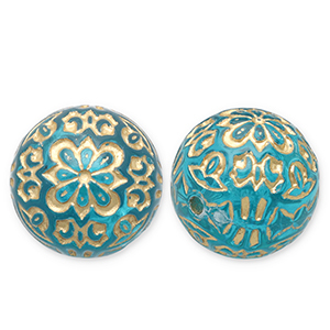 Perline in acrilico 14 mm tonda blu ottanio-oro