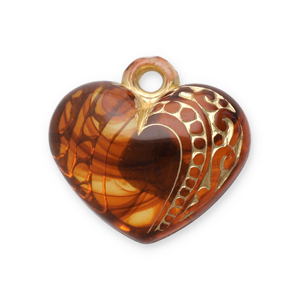 Ciondoli in acrilico cuore marrone cognac-oro