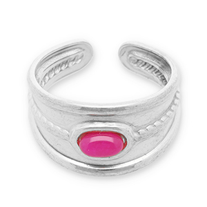 Anelli in acciaio inossidabile con pietra naturale argento-magenta