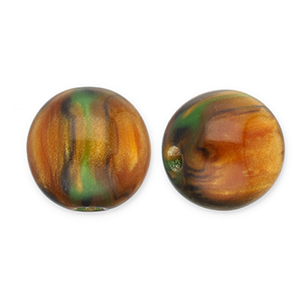 Perline in resina con glitterato 14mm arancio bruciato-oro-verde