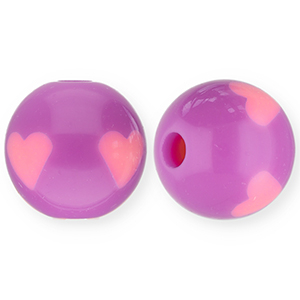 Perline in acrilico 12 mm con cuore viola-rosa