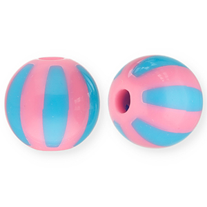 Perline in acrilico 12 mm con strisce rosa-blu chiaro