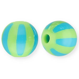 Perline in acrilico 12 mm con strisce verde chiaro-blu chiaro