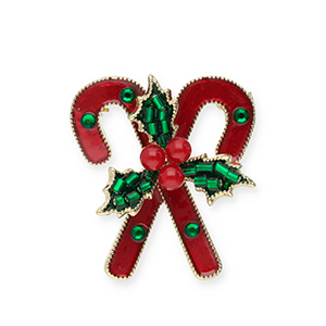 Broches bastoncini di zucchero con motivi natalizi oro-rosso-verde