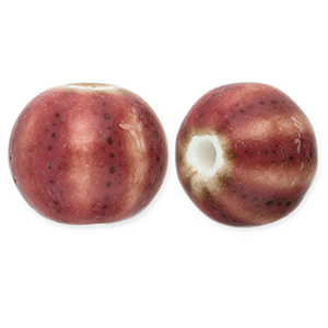 Perline di ceramica con strisce 12mm malva scuro