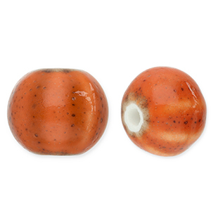 Perline di ceramica con strisce 12mm arancione scuro