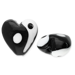 Perline di vetro Yin & Yang cuore nero-bianco