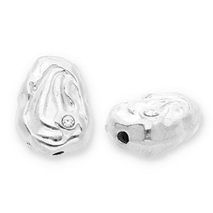 Perline in acciaio inossidabile ovale con strass argento-trasparente