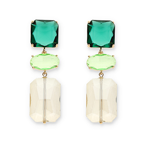 Orecchini di Crystal Glass quadrato-ovale-rettangolo verde scuro-verde chiaro-beige sabbia