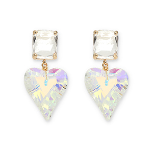 Orecchini di Crystal Glass rettangolo-cuore trasparente-trasparente rivestimento AB