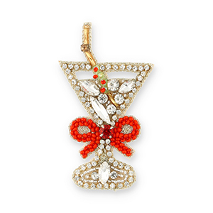 Broches bicchiere da cocktail con fiocco cristallo-rosso-oro