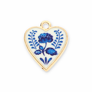 Ciondoli di metallo cuore con fiore oro-bianco-blu