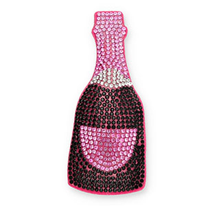 Ciondoli accattivanti con strass bottiglia champagne nero-rosa-cristallo-rosa scuro