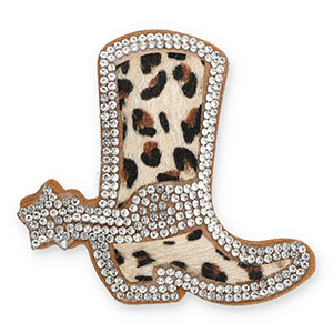 Ciondoli accattivanti con strass stivale da cowboy con stampa leopardo cristallo-beige-marrone