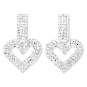 Orecchini in ottone Eco-brass&reg; con strass cuore argento-cristallo