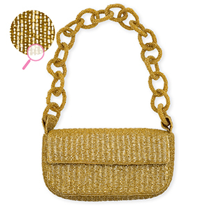 Borsa a mano con perline di vetro oro