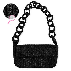 Borsa a mano con perline di vetro nero