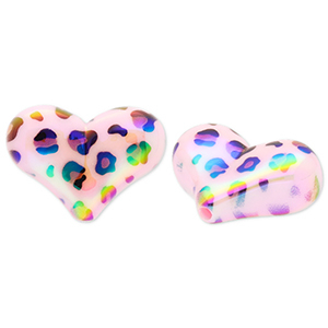 Perline in acrilico cuore con stampa leopardo rosa chiaro-marrone-nero-rivestimento AB