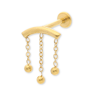 Piercing all'orecchio in acciaio inossidabile arco con palline oro