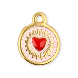 Ciondoli in acciaio inossidabile rotondi con cuore oro-rosso-rosa chiaro