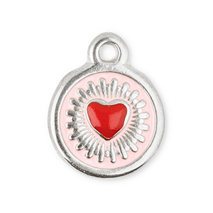 Ciondoli in acciaio inossidabile rotondi con cuore argento-rosso-rosa chiaro