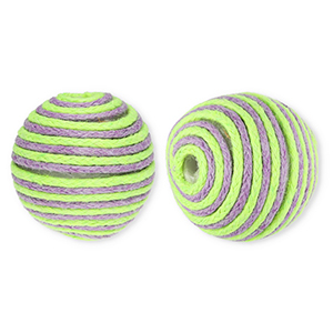 Perline in acrilico 22 mm con cordoncino cerato verde lime-viola lavanda