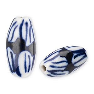 Perline di ceramica  chicco di riso biancastro-blu Delft