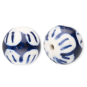 Perline di ceramica 12mm con fiore biancastro-blu Delft