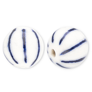 Perline di ceramica 8,5mm  con strisce biancastro-blu Delft