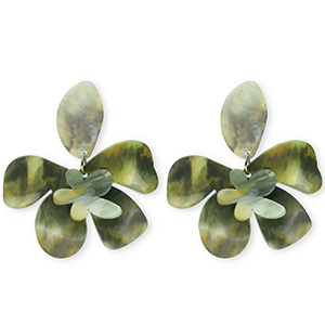 Orecchini alla moda in resina fiore verde multicolore
