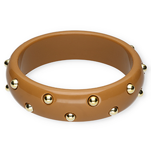 Bracciali bangle in resina con borchie marrone-oro