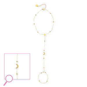 Bracciale baciamano in acciaio inossidabile luna e stella oro-cristallo