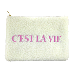 Pochette porta cosmetici Teddy "C'EST LA VIE" biancastro-viola